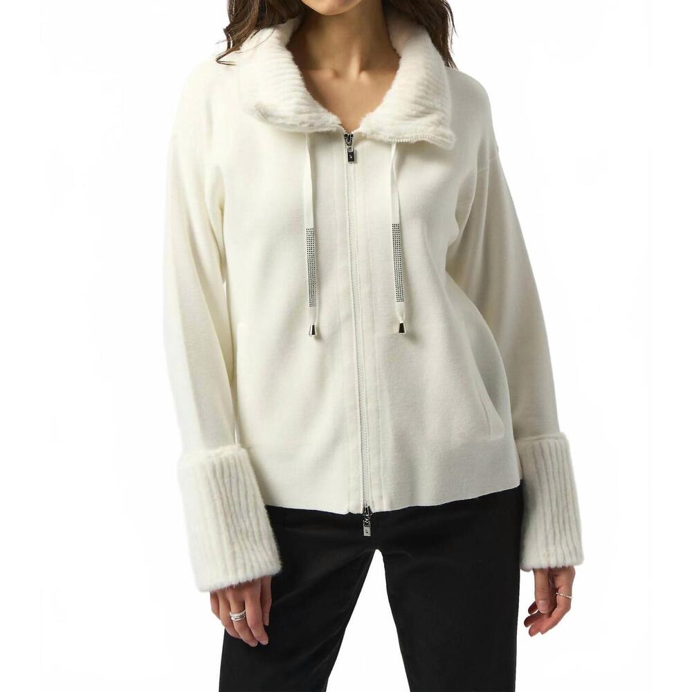 NEW JOSEPH RIBKOFF knit coat with fur trim in off white - Picture 1 of 5